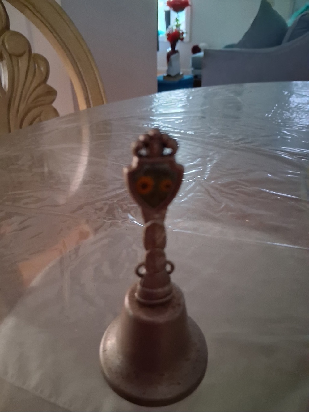 Decorative Brass Handbell with Heart Motif - Brown